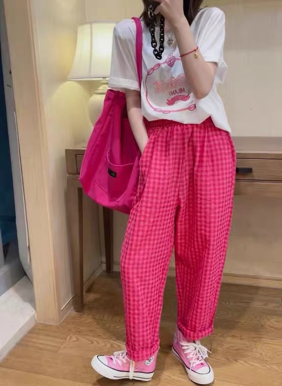 [w+] checkered versatile Korean casual pants 5080\wtt