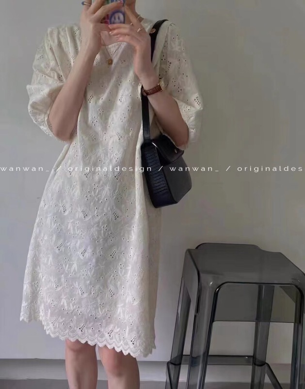 [wanwan] Korean style round neck embroidery dress 6692\hbx