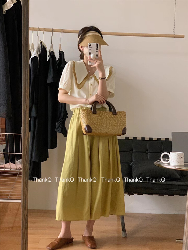 [thankq] contrast color baby collar age reducing versatile shirt 6855\zjy