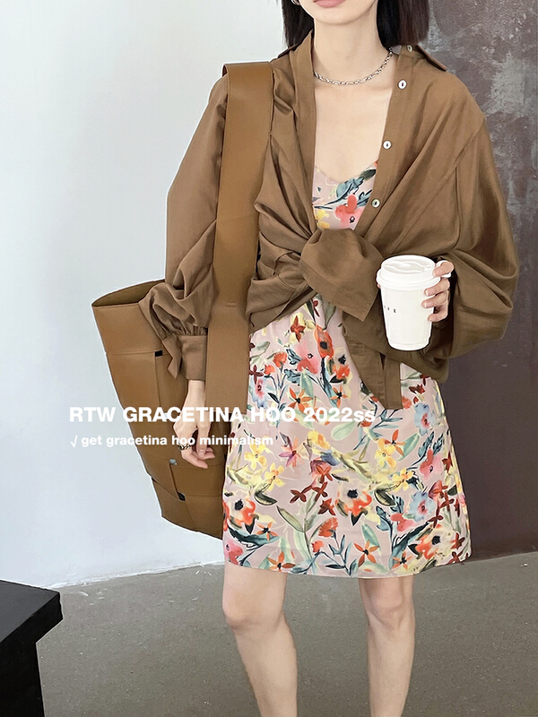 [gracetina Hoo] three dimensional splicing cut Tencel shirt (silhouette lazy and versatile shirt) cs5176\zxl