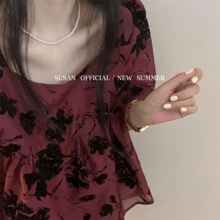 【 Susan 】 French Flower Square Neck Shirt 18718\lsw