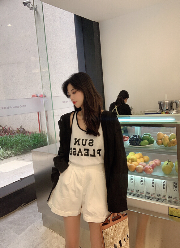 [GL] summer new letter sling + sun protection Hooded Shirt Set 8206\xyy