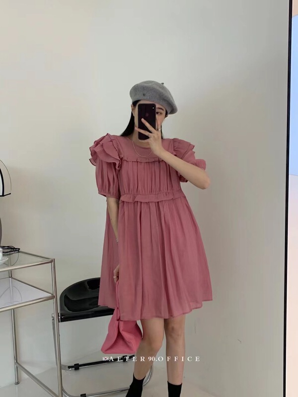 [after.90] short sleeve crimp Pullover dress 6739\ll