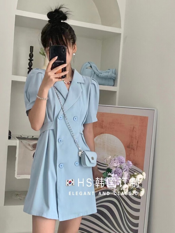 [HS customized in Korea] Korean style small Lapel dress (with bag) 98006\hjy