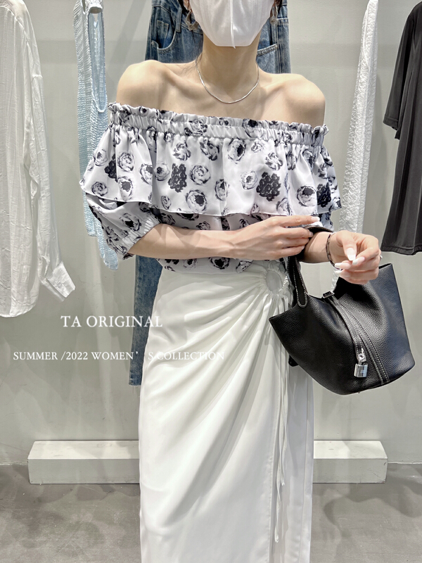 [TA] printed off shoulder style fresh shirt 5502\ll