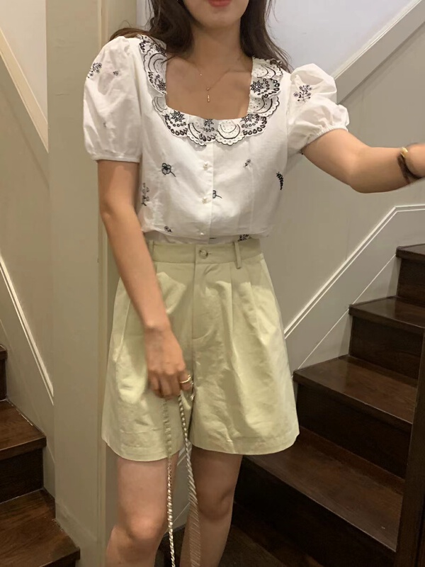 [Sicily] French flower collar Embroidery Shirt 32805\xj
