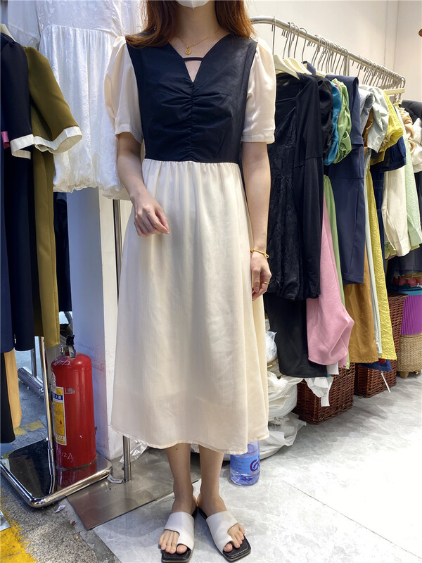 [bestie] Han Shu stitched high waist dress 1581\hjy