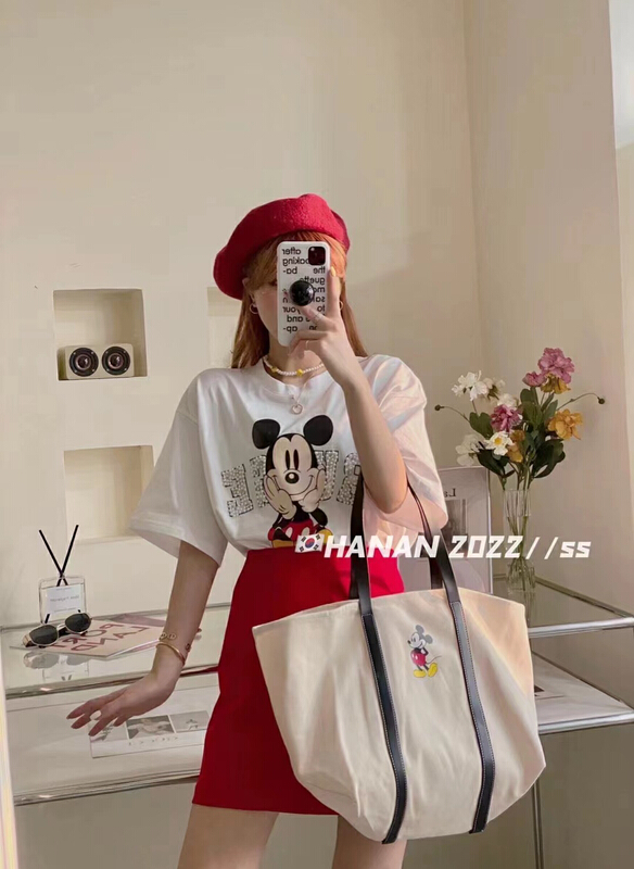 [mi ni] Beaded Mickey short sleeve T-shirt + versatile A-line short skirt set 2321\pcz