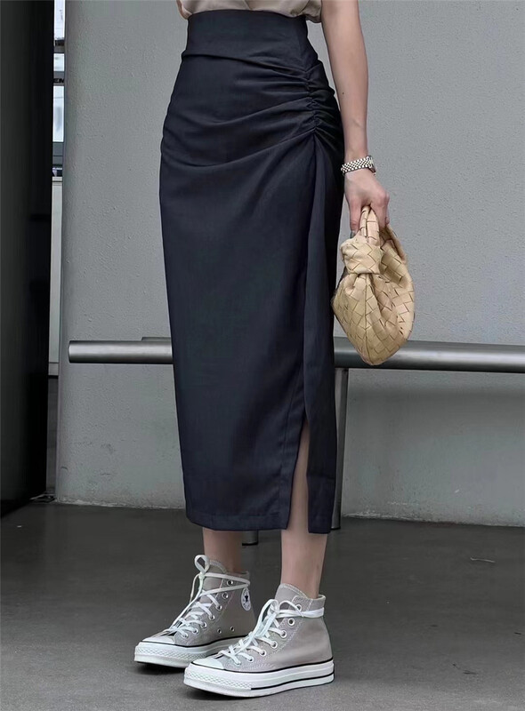 [Yan Zhen] solid color drawstring split half skirt 5436\pcz