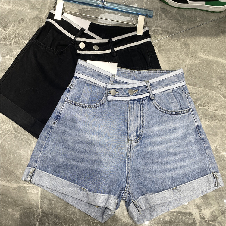 [Kamil] high waist solid color washed denim shorts 9280\zjy