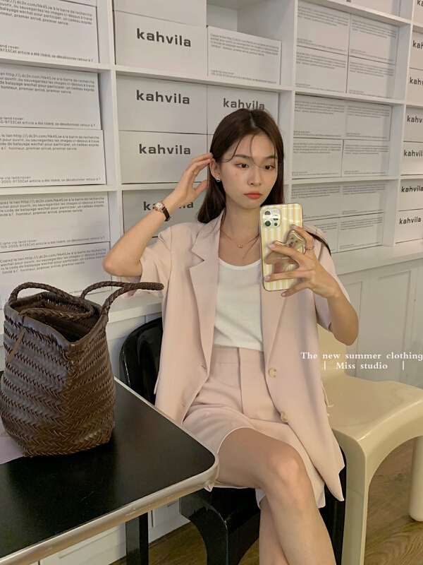 In early summer! [miss miss home] Korean version of versatile short sleeve suit + slim comfortable shorts suit 6l029\zjy