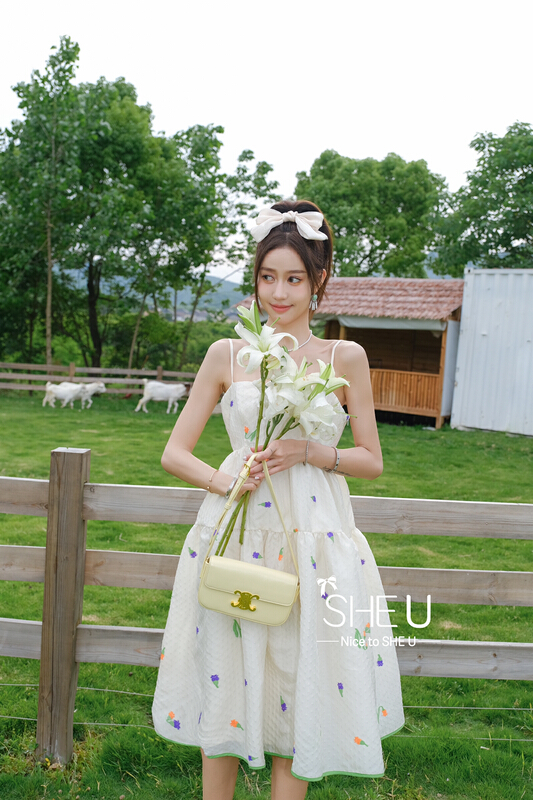 [she u] sweet romantic pastoral flower suspender dress c88672