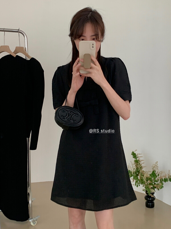 [RS] Korean waffle bow dress rs2159\xyy