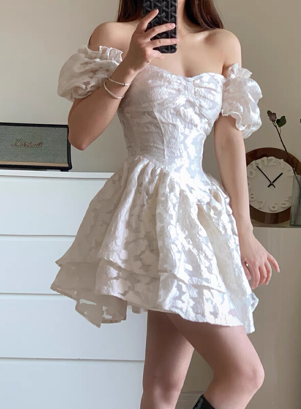 [Huaxi] sweet and spicy lace bubble sleeve dress 9207\pcz