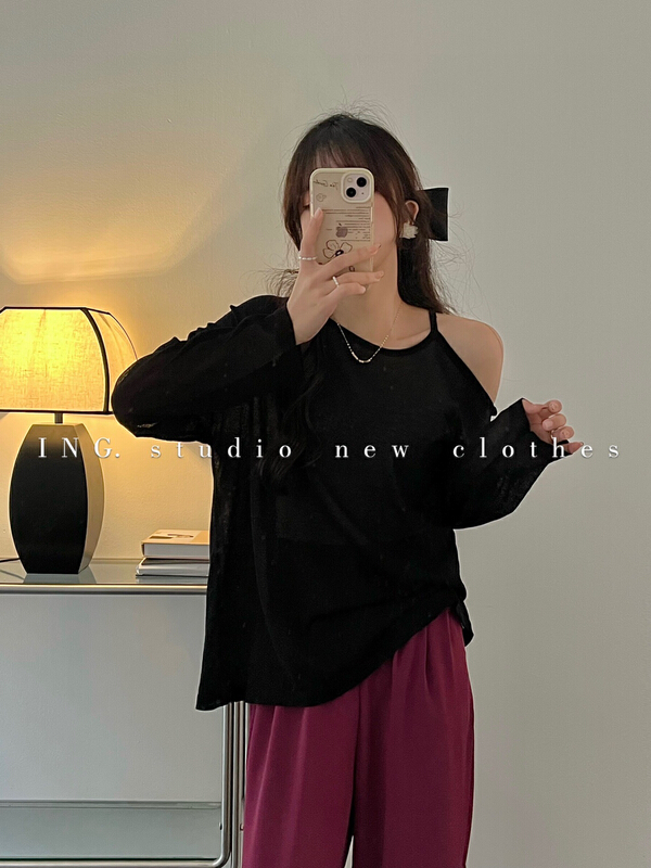 [ing] Korean version side off shoulder sunscreen shirt w3558\hbx
