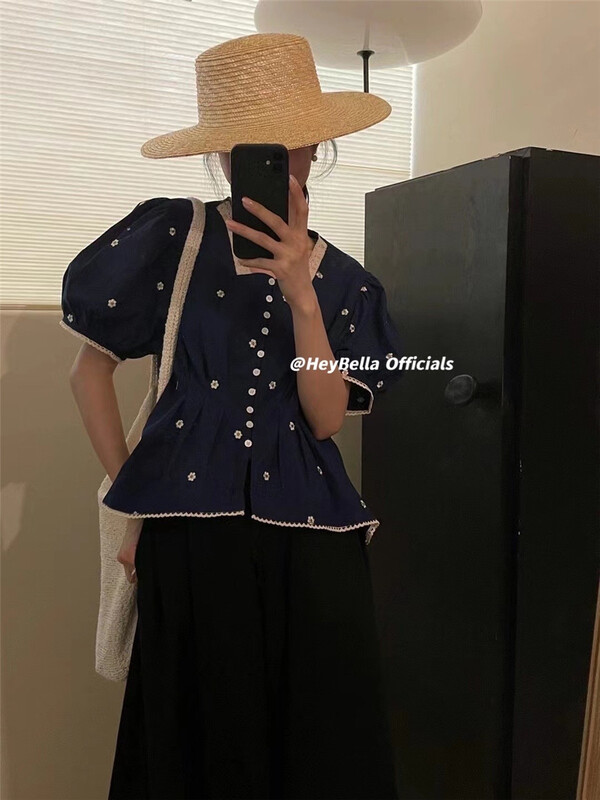 [hey Bella] temperament square neck printed shirt 3038\ll