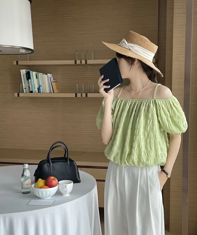[feeding] simple solid color versatile off the shoulder shirt 7897\zxx