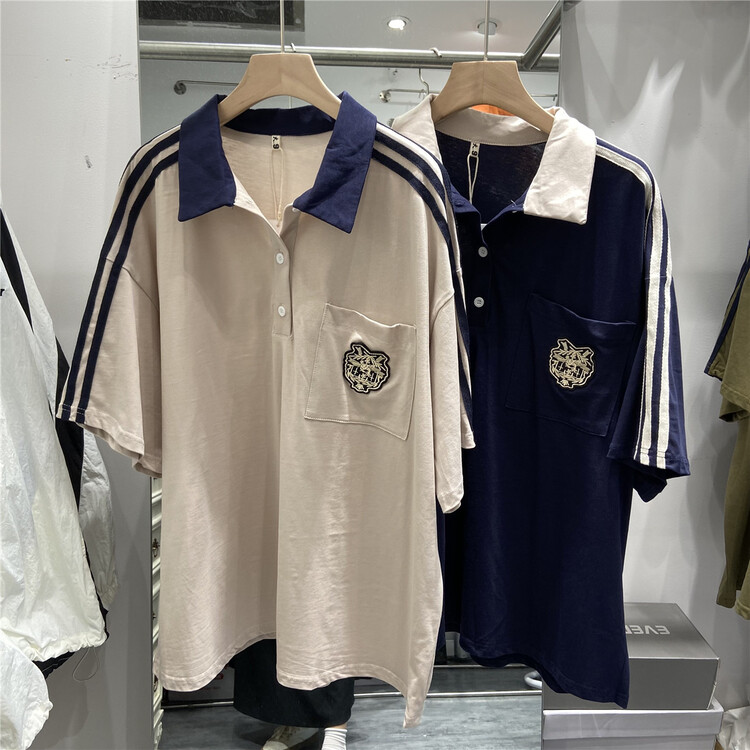 [big 9] leisure large version OLO collar contrast short sleeve T-shirt 2002\l
