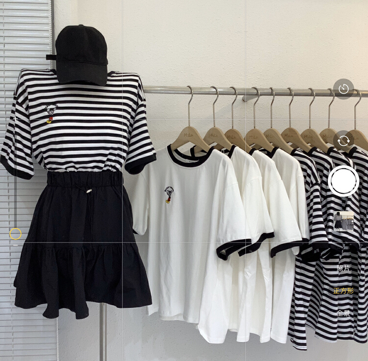 [Xiaolu family] contrast bonded stripe front and back embroidered short sleeve T-shirt 80627\wtt