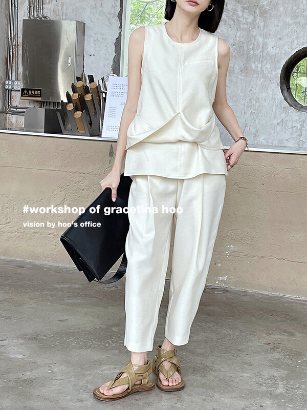 [gracetina Hoo] small irregular design Vest + comfortable and versatile loose radish suit set tz2132