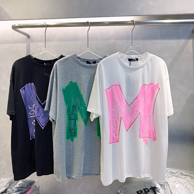 [ppt] Korean designer graffiti printed short sleeve T-shirt 6572-1\l