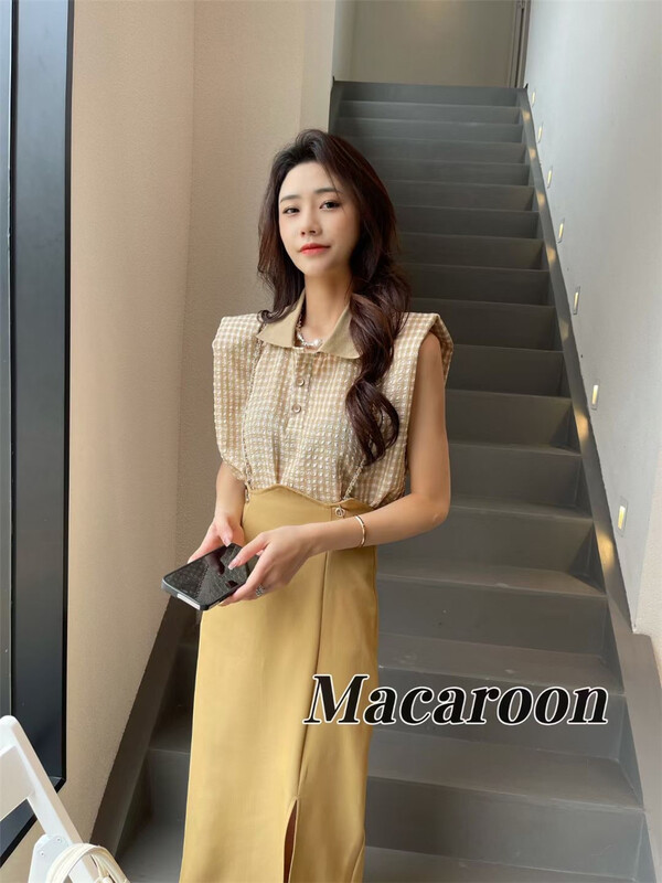 [macaroon] simple Plaid versatile shirt (excluding skirt) 8827\pcz