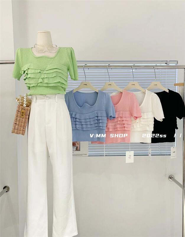 [v:mm] sweet Ruffle chain design t-shirt 88068\cls