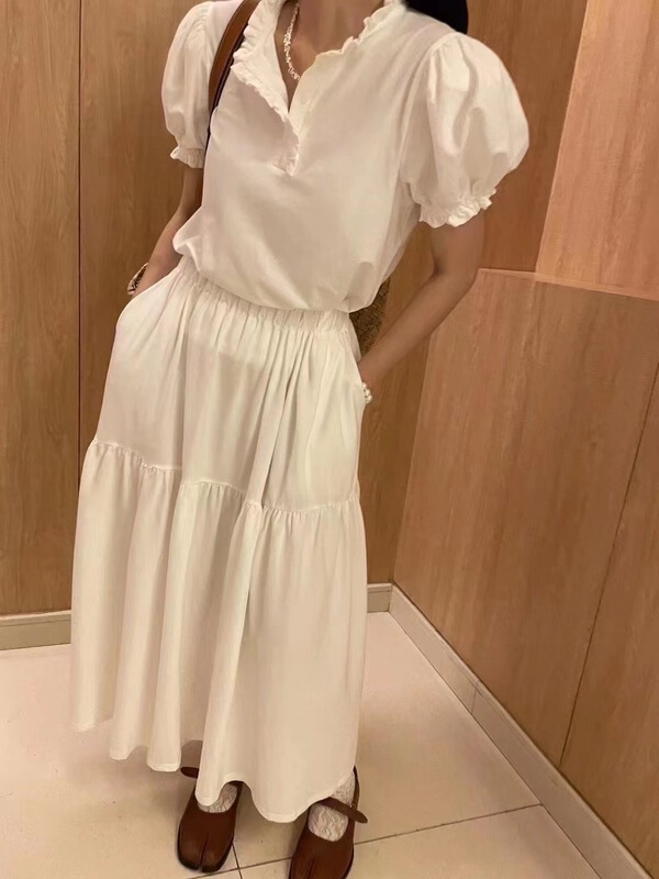 [new time /l&y home] casual simple solid color blouse + Korean slim comfortable skirt set 1221\xyy
