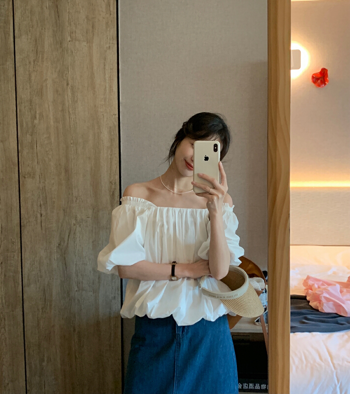 [MK] Korean style simple bubble sleeve short shirt 3298\hjy