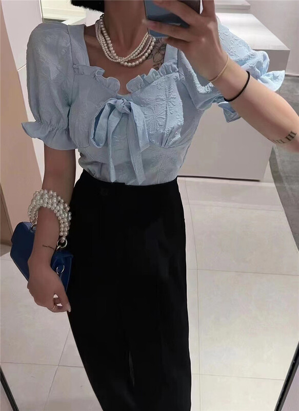 [x.xun] bubble sleeve simple Korean shirt 7325\pcz