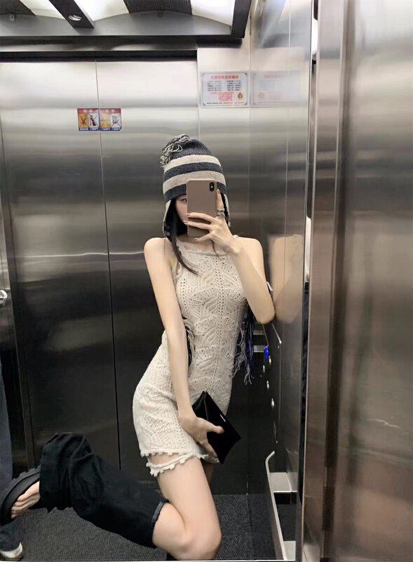 [Amanda] hollow out Crochet suspender knitted dress 5071\pcz