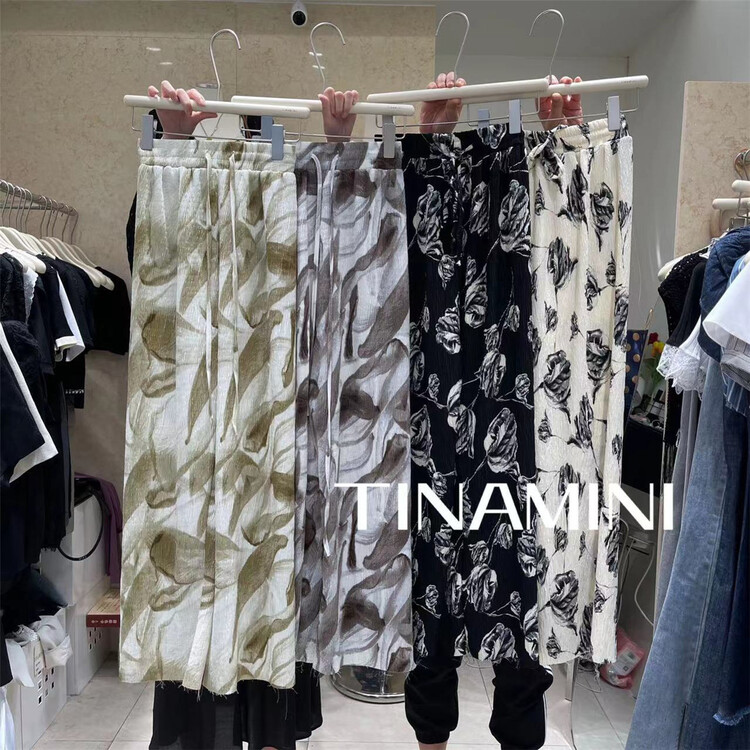 [tinamini] Korean printed elastic waist casual pants m921\hjy