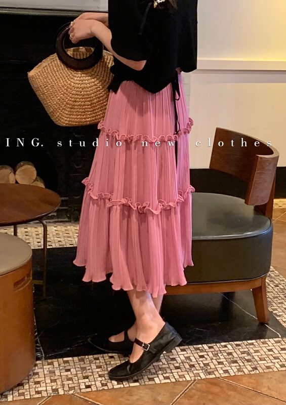 [ing] sweet pleated high waist cake skirt skirt skirt 7818