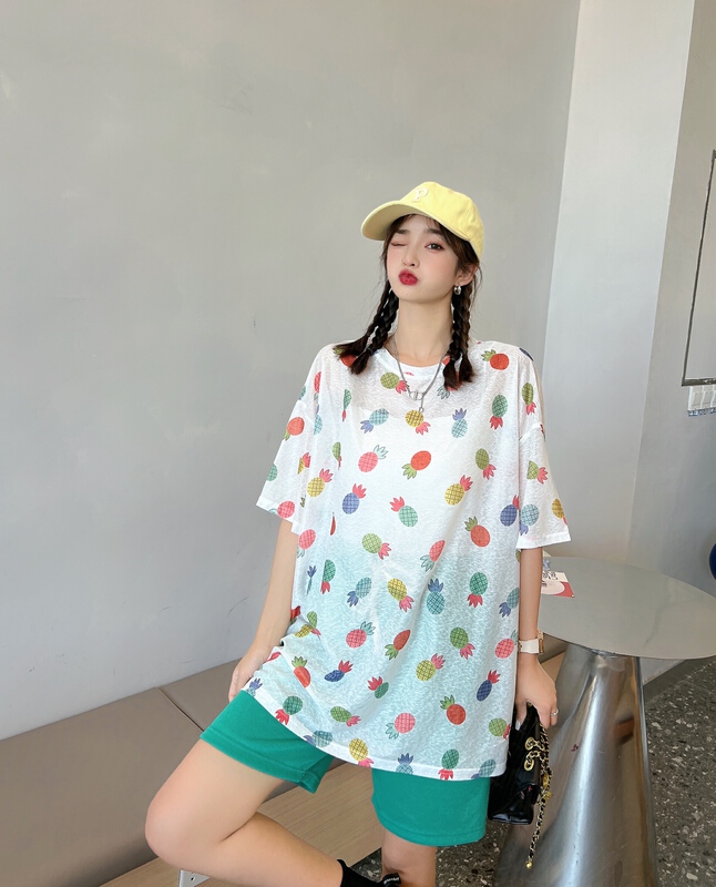 [Yilin] round neck cartoon ins style printed short sleeve T-shirt 2383\wtt