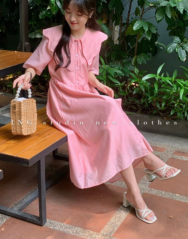 [ing] Korean wave large lapel single breasted dress ing-7821