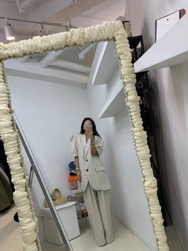 [31 fashion] Korean pure color high-grade suit + Korean loose and pure color trousers suit (with belt) 51386\hjy