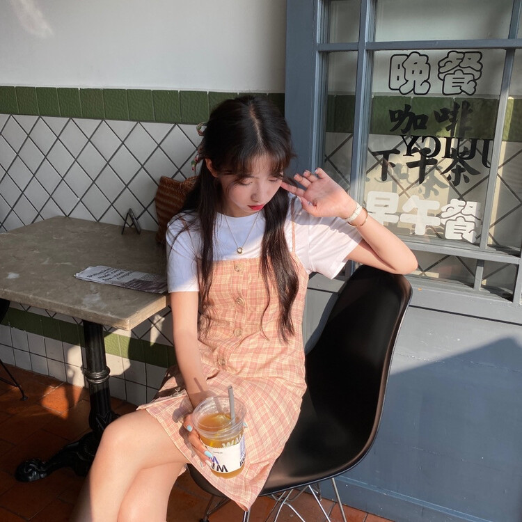 Original price 56.40! [morada] Korean checked open buckle suspender dress 601171\xyy