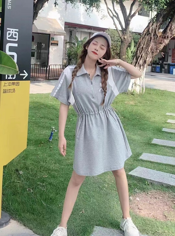 [top] casual color blocking waist closing polo collar dress 9238\zjy