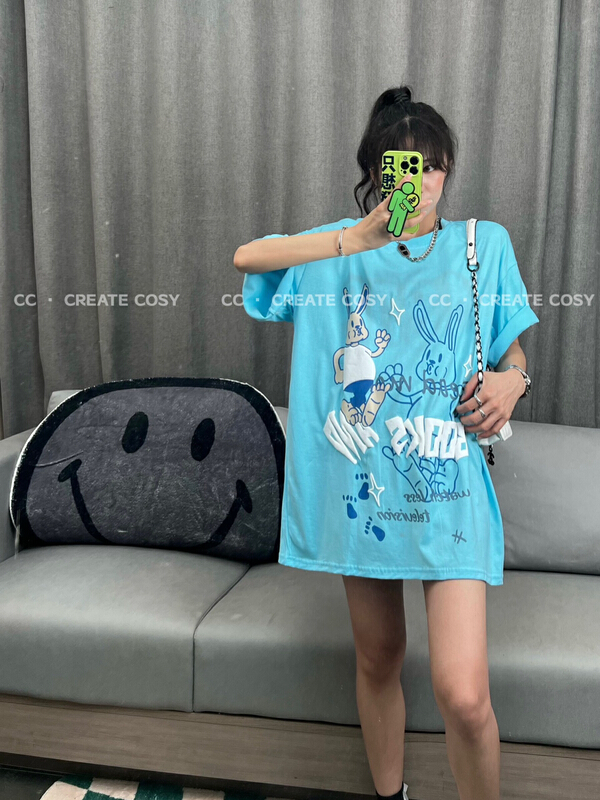 [CC] three dimensional foaming rabbit printed short sleeve T-shirt 8237\xyy