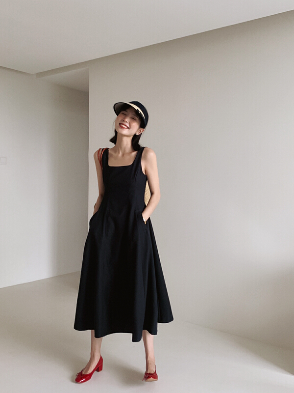 New in early summer! [new open] retro square neck suspender dress cl22613\zxx