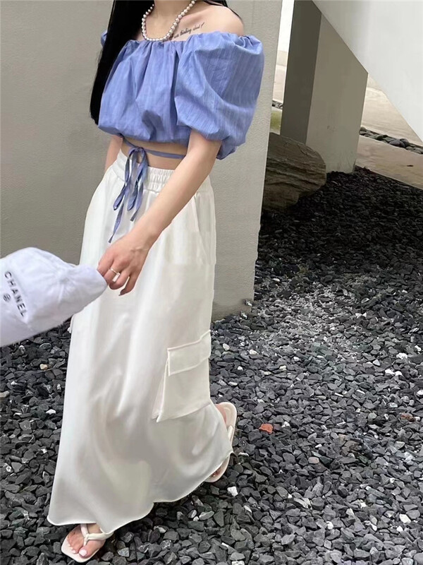 [Yan Zhen] off shoulder strap bubble sleeve shirt 45553\pcz
