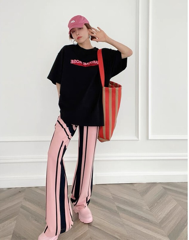 [m.zz] color blocked wide leg slim casual pants 9155\lsw