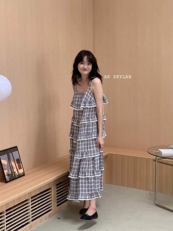 [A.K skylan] fashion lattice Sling Dress 82678\zxl