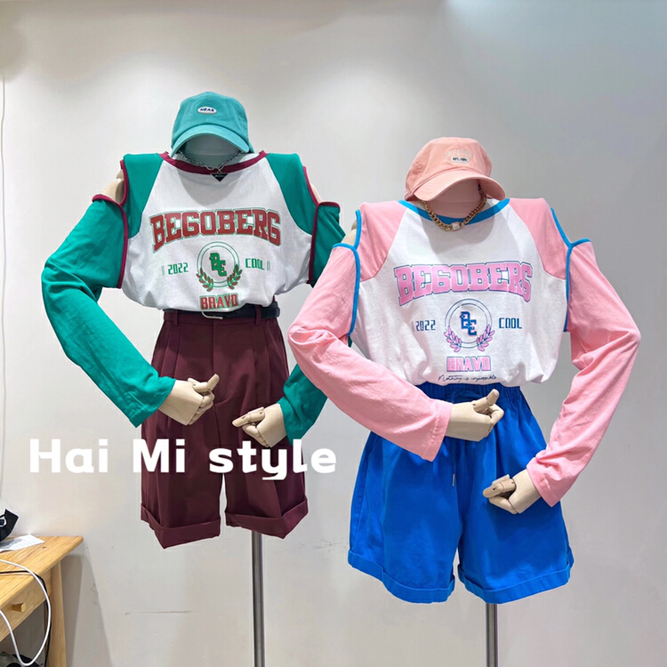[Haimi] block color letter printed sun shirt 1906\wtt