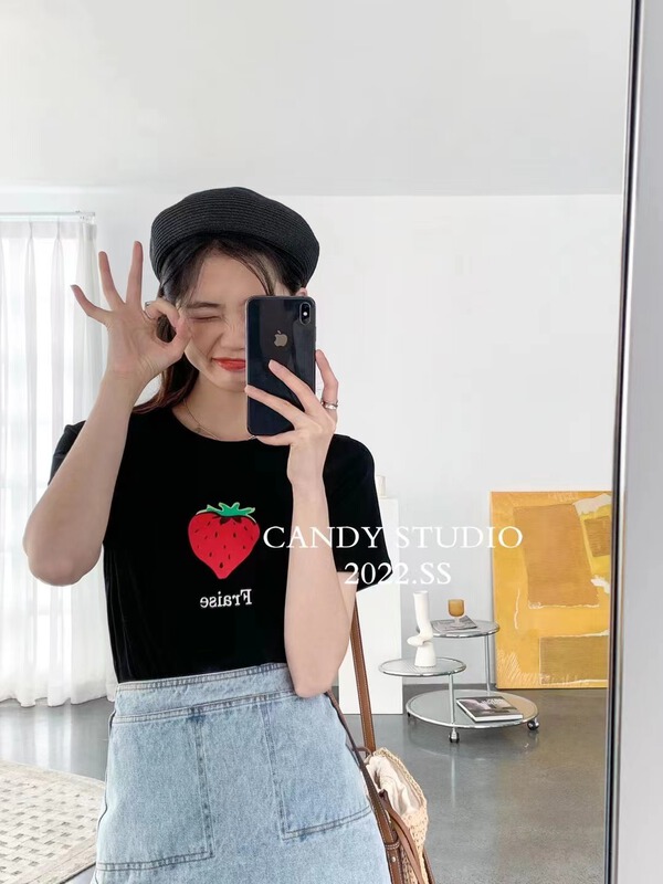 [candy] Korean sweet strawberry short sleeve T-shirt ys1-3315\zjy