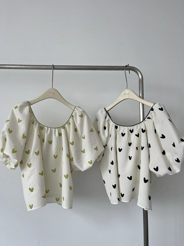 [RS] Korean love pattern bubble sleeve loose shirt rs2165\xyy