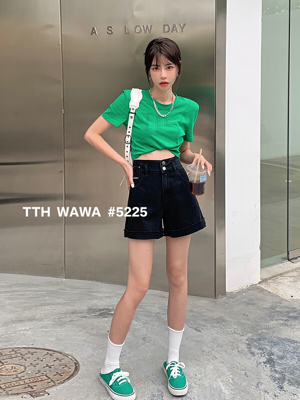 [Wawa] Korean high waist thin denim shorts 5225\ozq