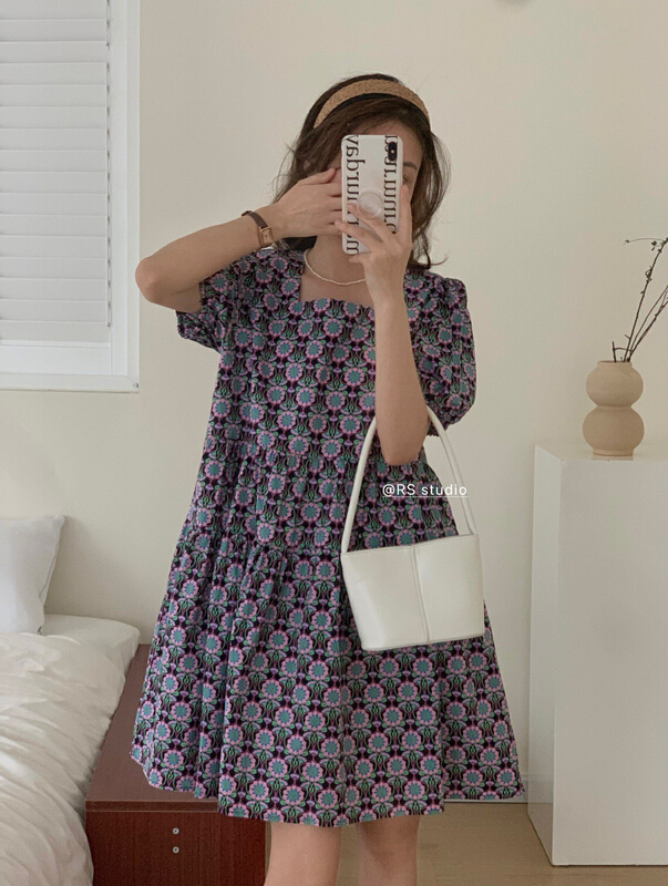[RS] square collar floral small fresh dress dh1103\xyy