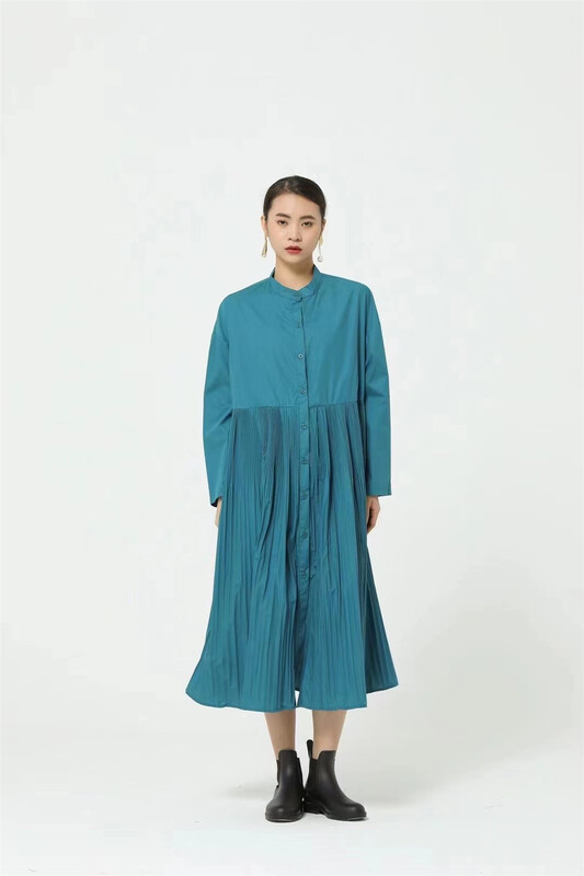 [size] Korean stand neck pleated versatile dress 65612\lsw