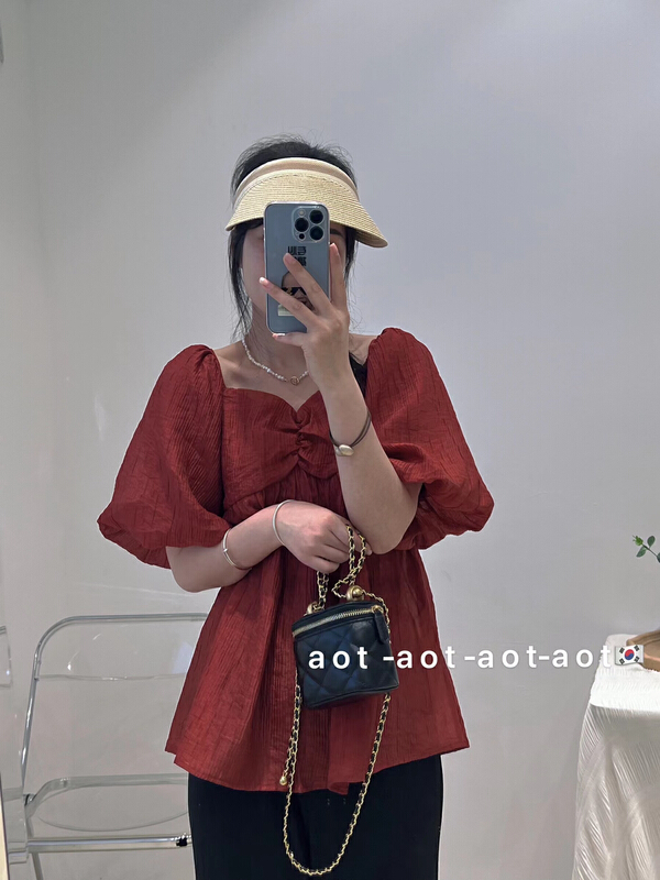 [AOT] pure color lantern sleeve fresh and simple shirt 7778\xyy